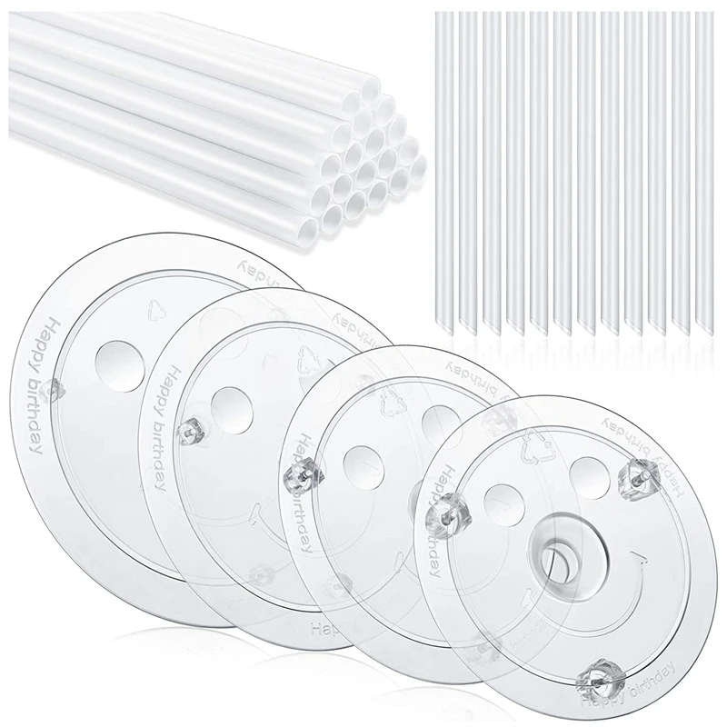 

20 Pieces White Plastic Cake Sticks Support Rods with 4 Pieces Cake Separator Plates Cakes and 12 Pieces Clear Cake