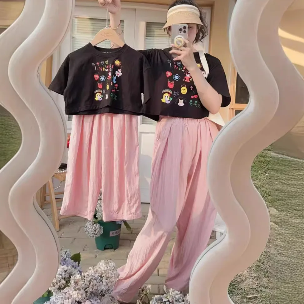 Одинаковая одежда для мамы и дочки свободные брюки маленьких девочек модные