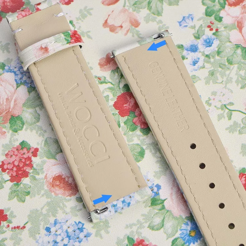 WOCCI Flower Watch Band Genuine Leather 18mm 20mm 22mm Strap Bracelet for Women Quick Release Bracelet Polished Stainless Buckle
