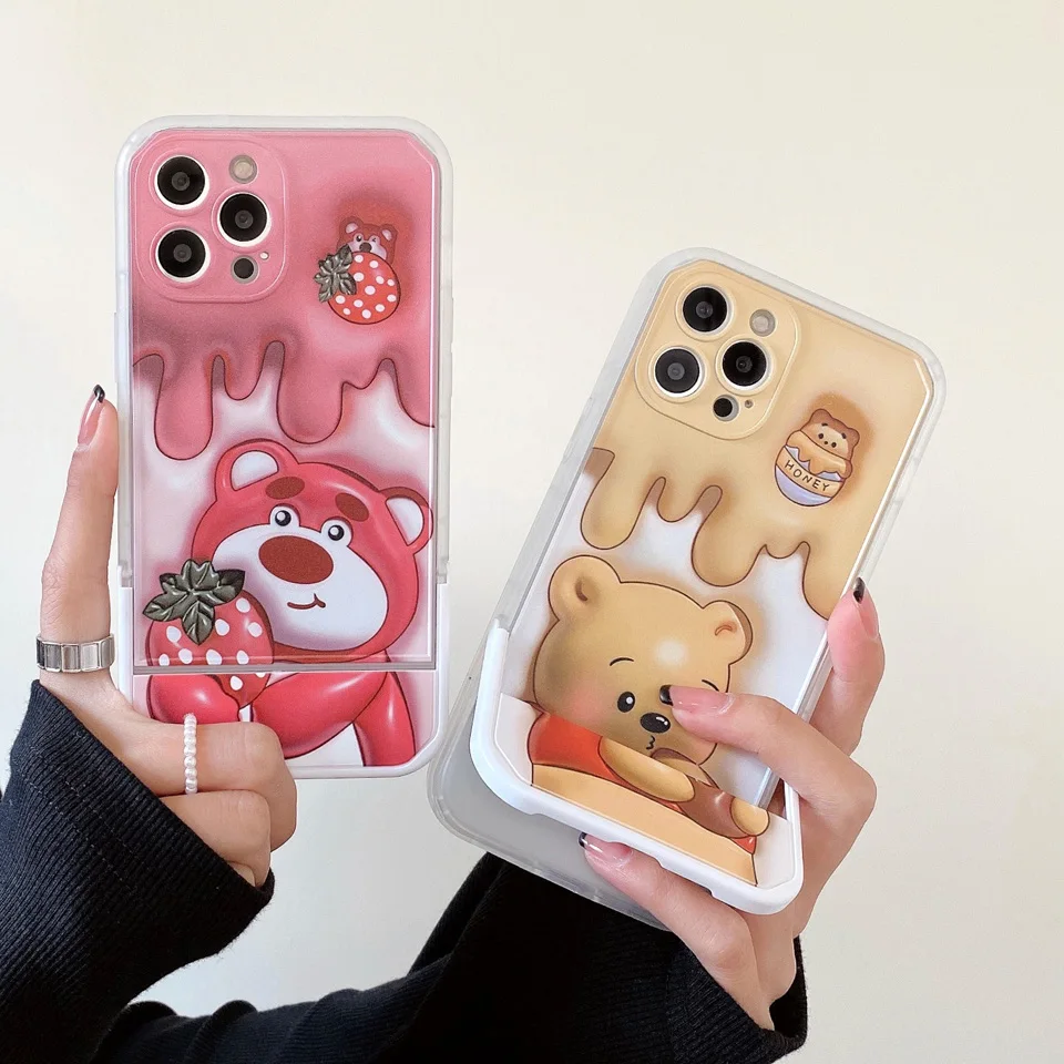 

Cartoon Foldable Stand Phone Case For iPhone 13 Pro Max 14 Plus 11 12 Pro XS Max Clear Shockproof Silicone Soft TPU Back Cover