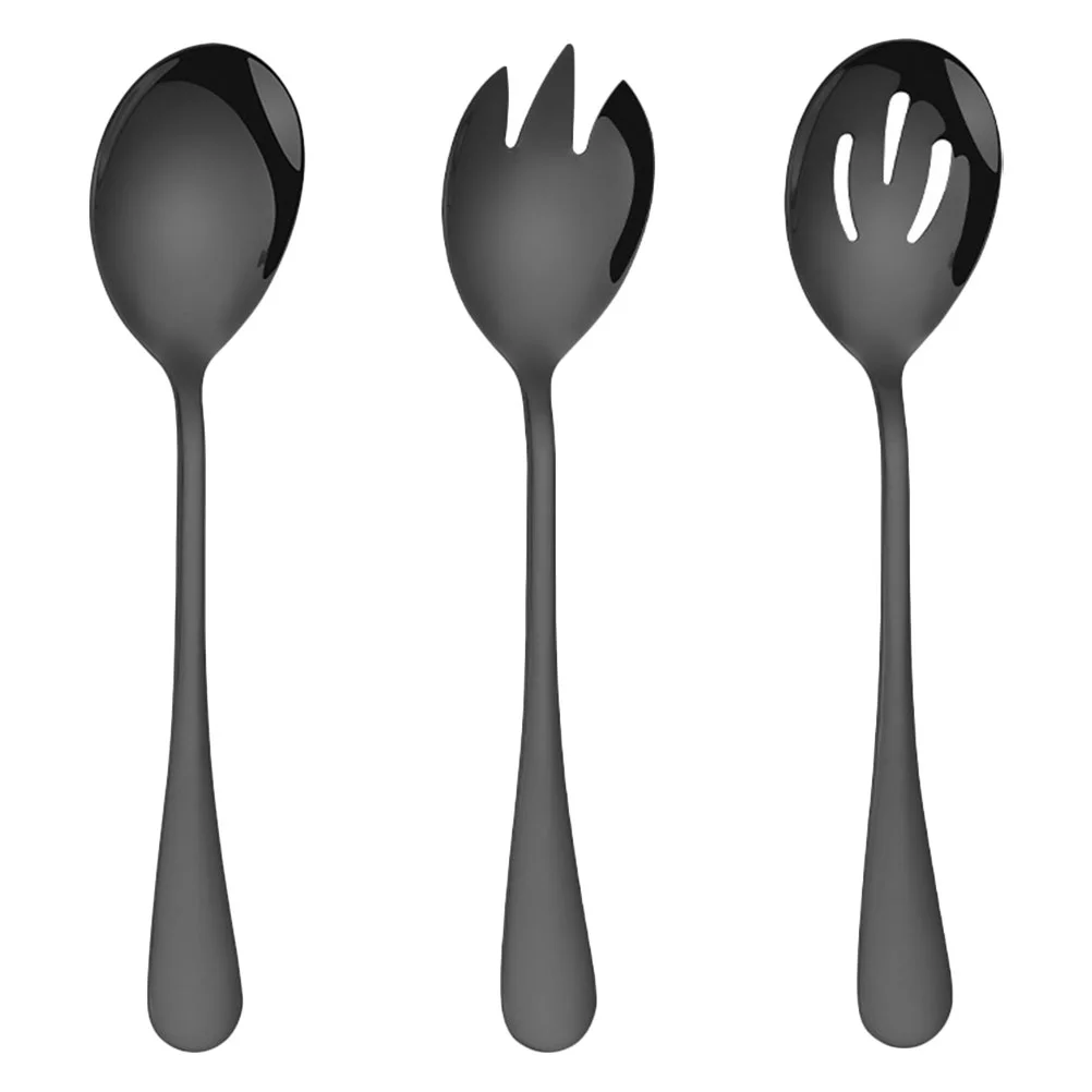 

Serving Spoon Salad Spoons Fork Stainless Steel Utensils Set Forks Slotted Black Serversspork Cocktail Server Utensil Fruit