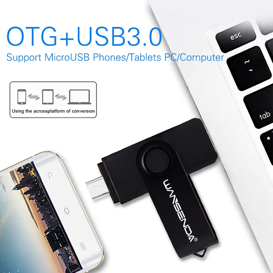 Высокоскоростной флэш-накопитель WANSENDA USB 3.0 32 ГБ 64 128 256 OTG с портом MicroUSB для