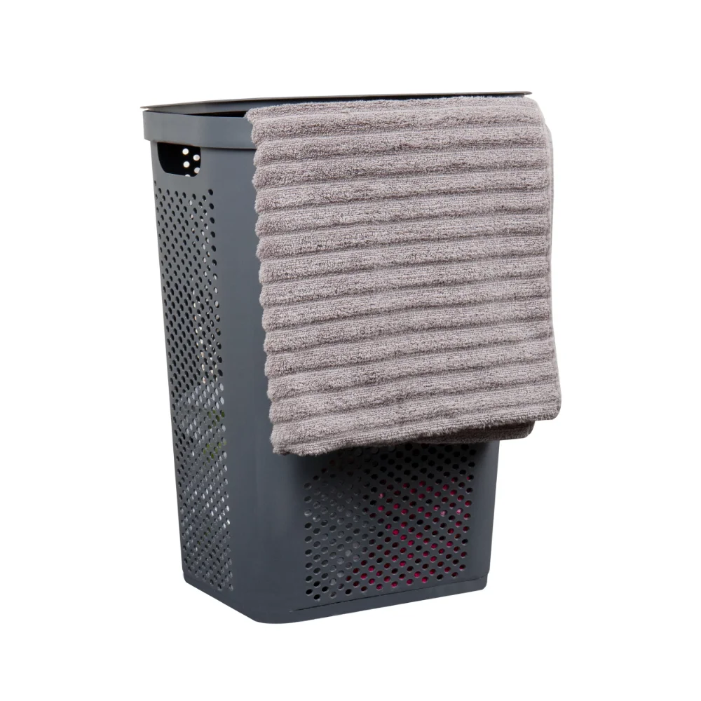 

Mind Reader Basket Collection 60 Liter Laundry Hamper Attached Hinged Lid, Gray