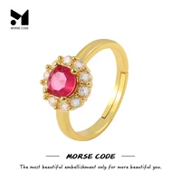 mc s925 silver pink flower ring for women ruby emerald womens wedding adjustable ring trend anillos mujer fine jewelry rings