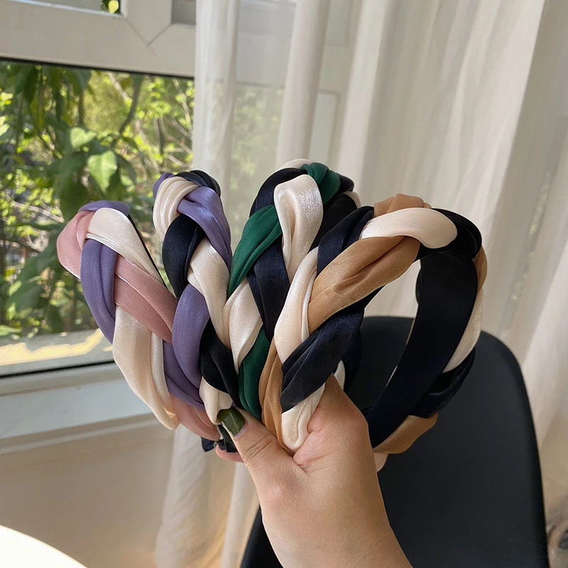 

Женский широкий обруч для головы, универсальные мягкие плетеные сетчатые повязки для волос ручной работы для макияжа лица, аксессуары для в...