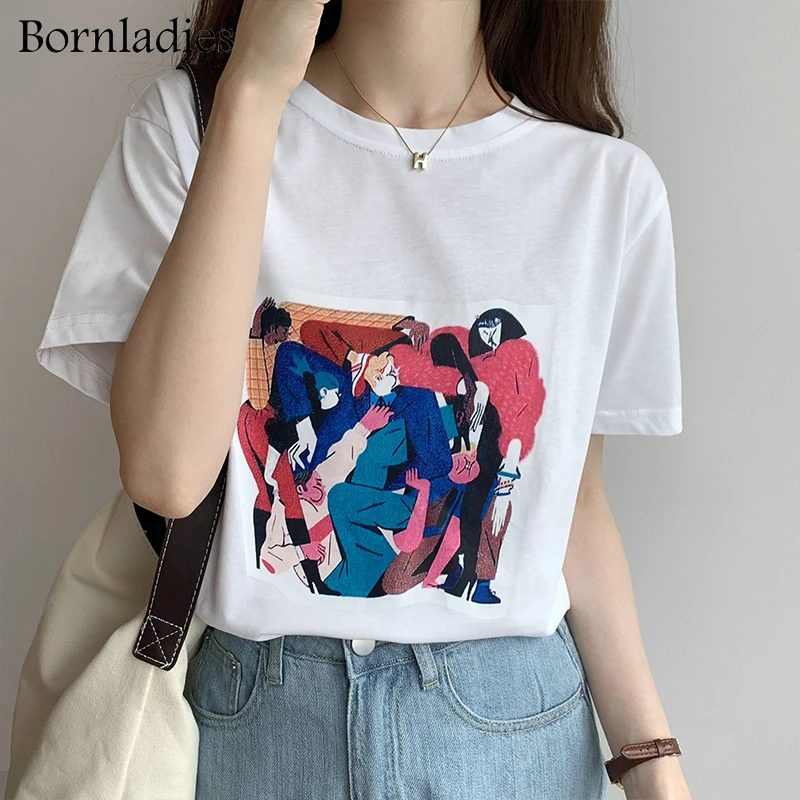 

Bornladies Новинка 2022 Женская весенне-летняя футболка с мультяшным принтом повседневные свободные Модные женские топы с коротким рукавом женск...