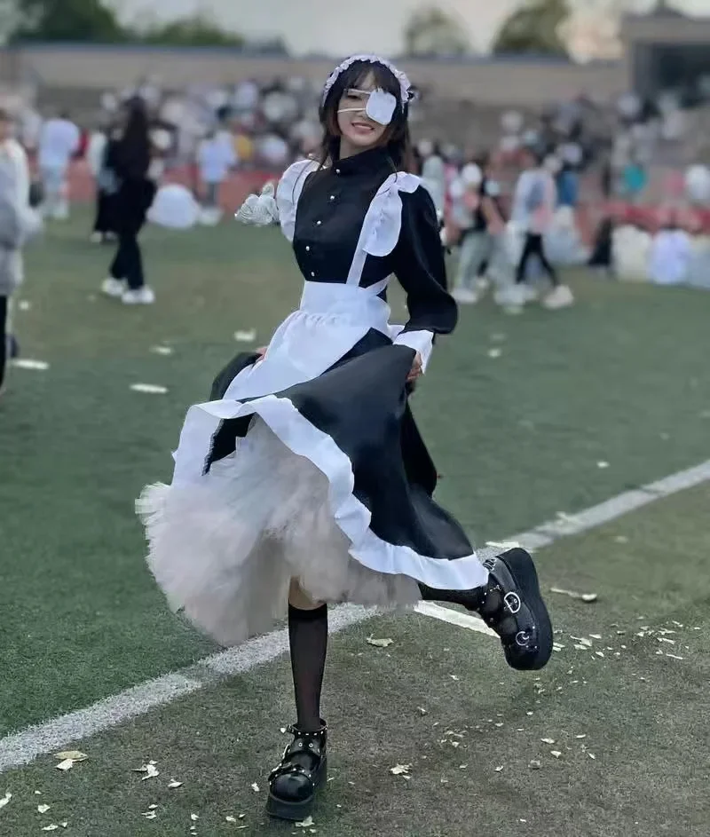 

Костюм горничной, платье французской горничной, Женский костюм для косплея из Амина, Женский сценический костюм, черная милая Лолита