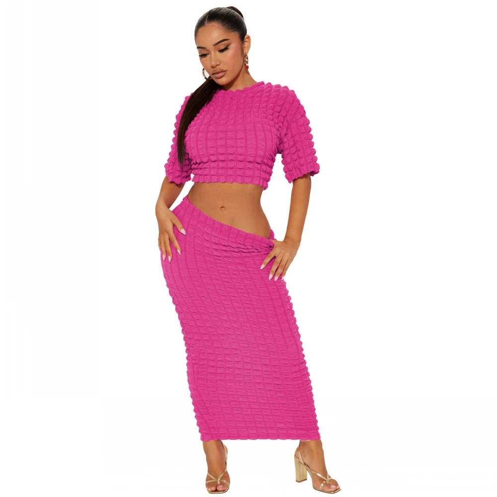 

Женский комплект из двух предметов, однотонный топ с рукавом до локтя и юбка макси с эластичным поясом, весна-лето 2023