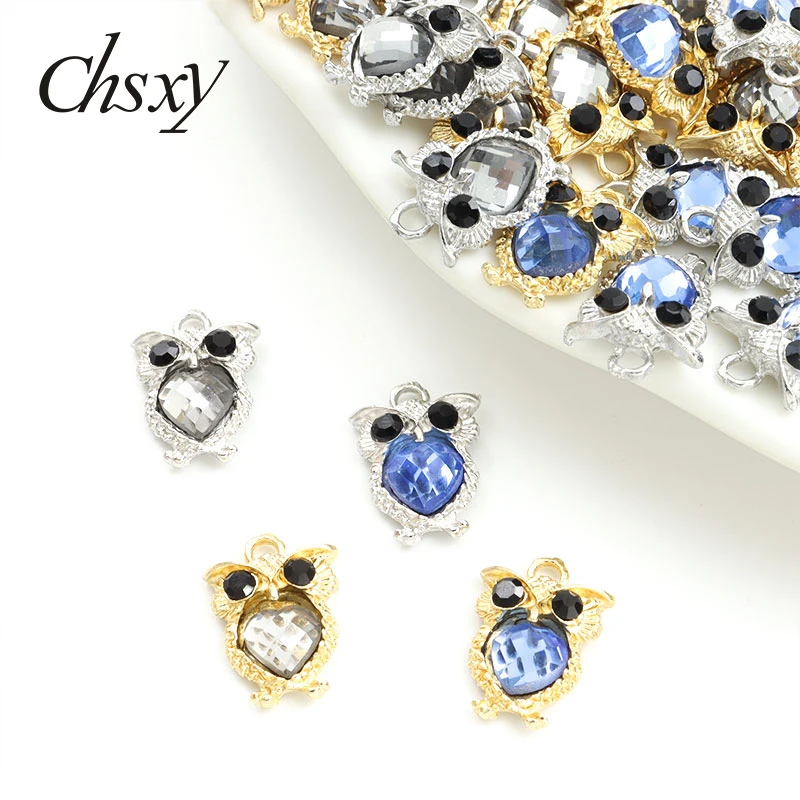 

10pcs New Cartoon Owl Crystal Charms Silver/Gold Color Animals Alloy Pendants For Making DIY Trend Handmade Necklace Accessories