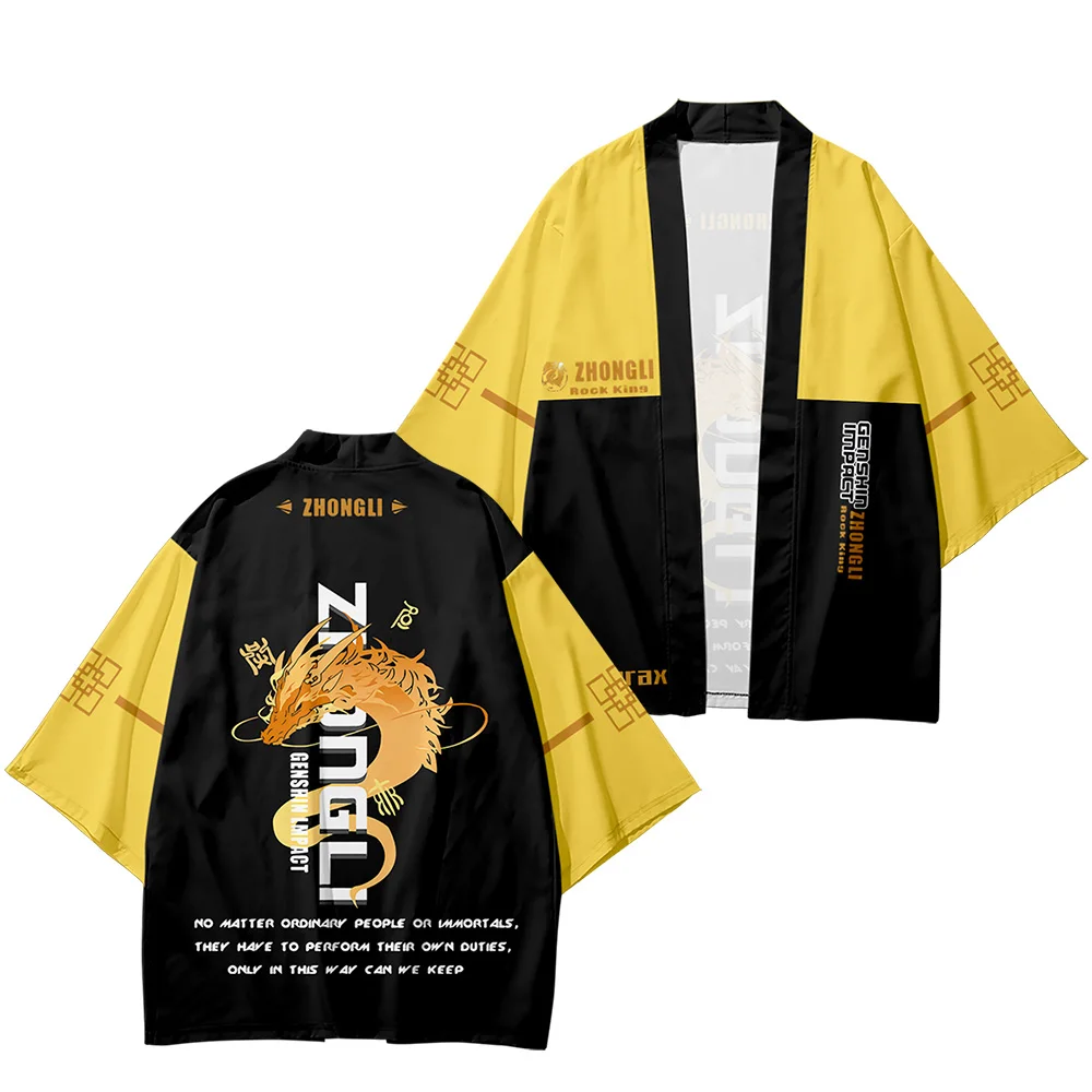 

Classic Harajuku Game Genshin Impact Kimono Cardigan Men Women Zhongli Yukata Loose Blouse Haori Obi Asian Kimono Anime Clothes