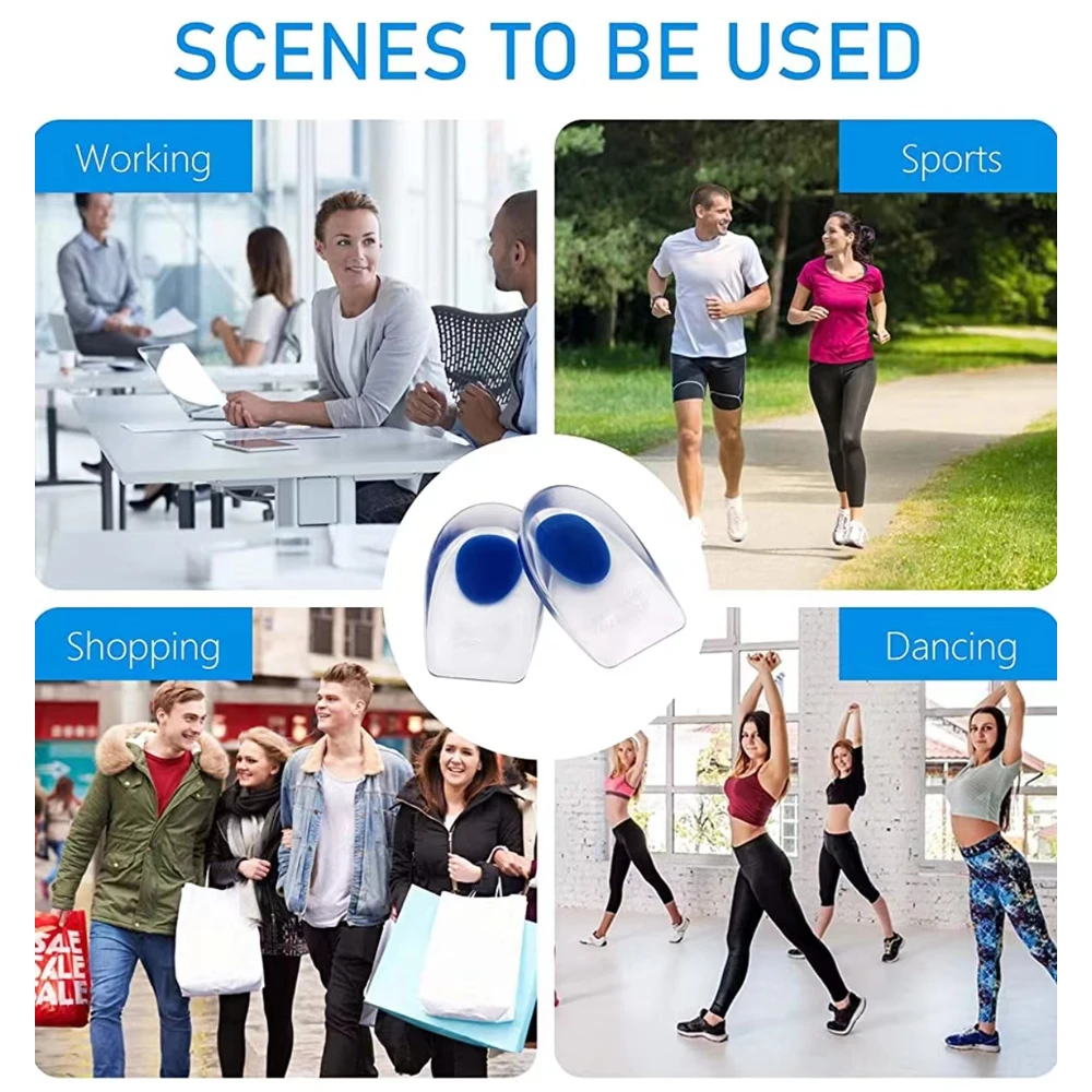 Silicone Gel Insoles for Shoes Women Men Heel Spurs Pain Relief Treatment Inserts Heel Cups Foot Cushion Height Increase Insoles