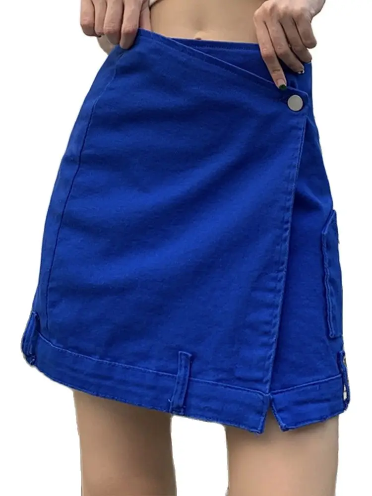 

Casual Skirt 2022 Summer New Irregular High Waist Denim Short Skirt Split A-Line Skirt Korean Fashion Women'S Clothing