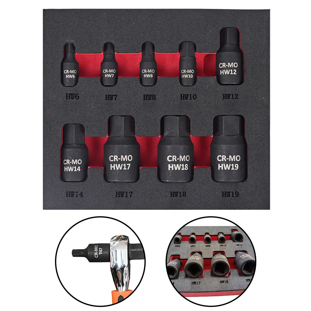 

9/10Pcs H6-H19 T10-T50 Drive Hex/Torx Bits Socket Screwdriver Bit Chrome Vanadium Steel 1/4 3/8 1/2inch Power Tools Accessories