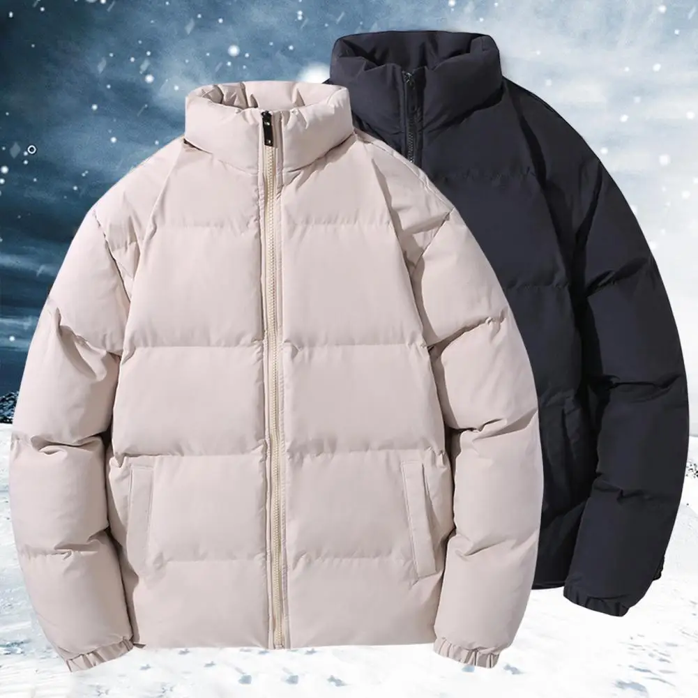 Casual Cotton Jacket Anti-freeze Men Coat Stand Collar Fall Winter Pure Color Casual Down Jacket  Warm