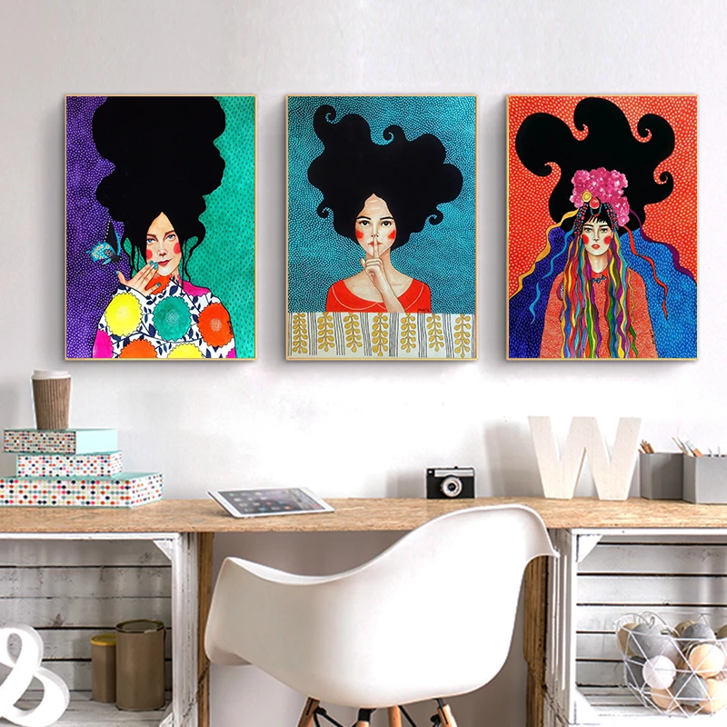 Настенный постер в скандинавском стиле для винтажной девушки цветок волос