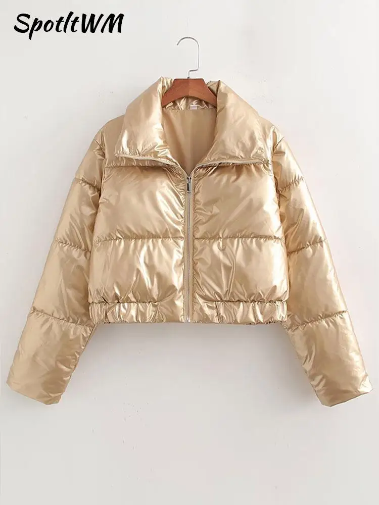 

Женская Стеганая куртка на молнии, Повседневная однотонная хлопковая куртка большого размера с длинным рукавом, плотная Теплая стеганая верхняя одежда, 2023