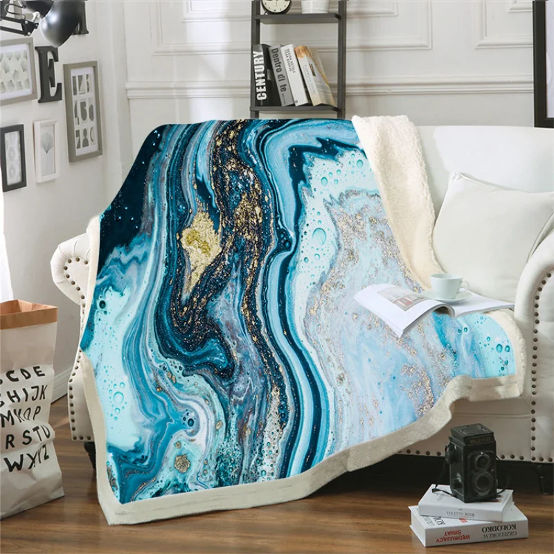 

Marble Flannel Fleece Blanket Agate Swirl Blue Gold Luxury Throw Blanket Lightweight Cozy for Bed Sofa Couch Bedroom Super Soft
