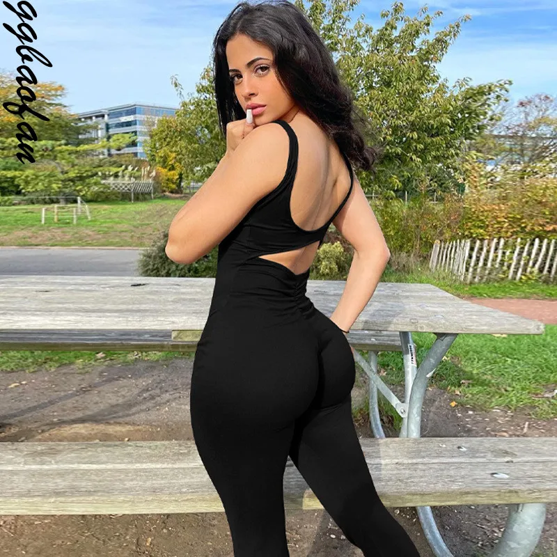 

Сексуальный Модный женский комбинезон Ggbaofan с открытой спиной и рюшами, цельнокроеный костюм для женщин, Облегающий комбинезон