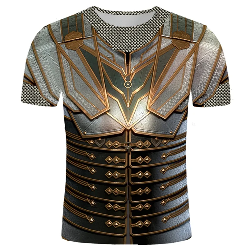 

2023 nova moda masculina armadura medieval 3d impresso camiseta camisa masculina casual diversão em torno do pescoço manga curta
