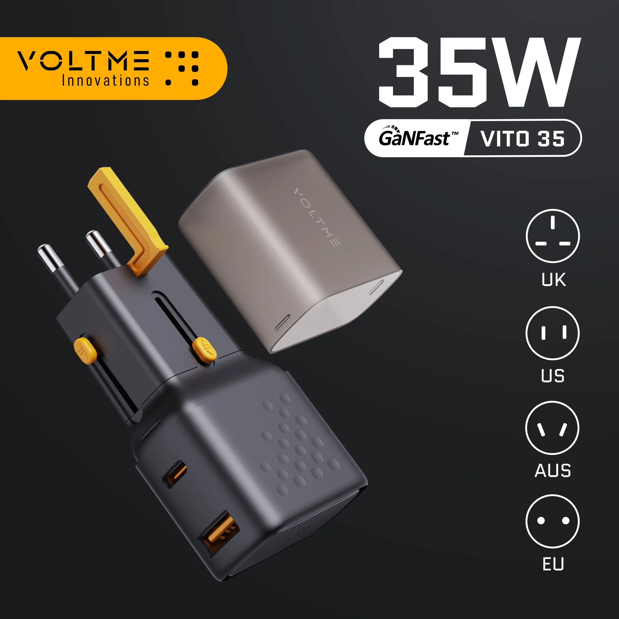 VOLTME Vito GO 35 Вт Дорожное зарядное устройство USB-зарядное PD3.0 QC3.0 Быстрое для iPhone 15 14 13
