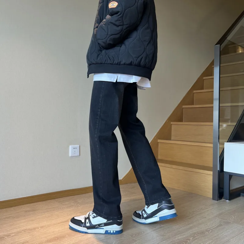 Blue Black Stretch Jeans Men Slim Fashion Casual Straight Jeans Men Streetwear Korean Loose Denim Pants Mens Trousers M-4XL