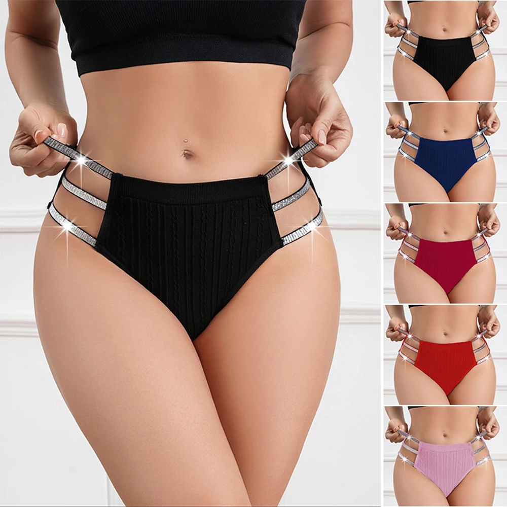 

Sexy Women G-string Thong Panties Shiny Silvers Strap Thong Briefs Underwear Mid Waist Hollow Out Comfortable Seamless Panties