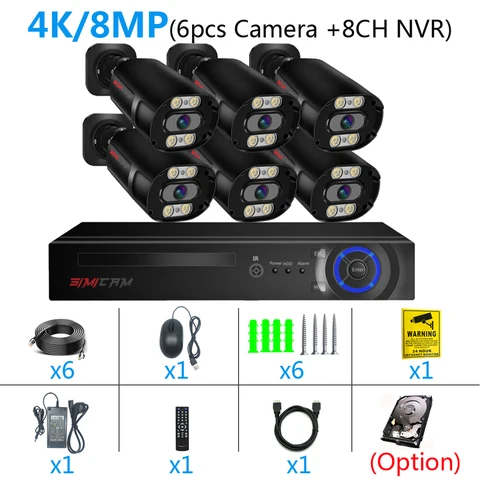 Simicam 4K система видеонаблюдения H.265 8-канальный сетевой видеорегистратор PoE Smart AI с 20-метровым кабелем 8 Мп суперцветное Полноразмерное водонепроницаемое аудио с ночным видением