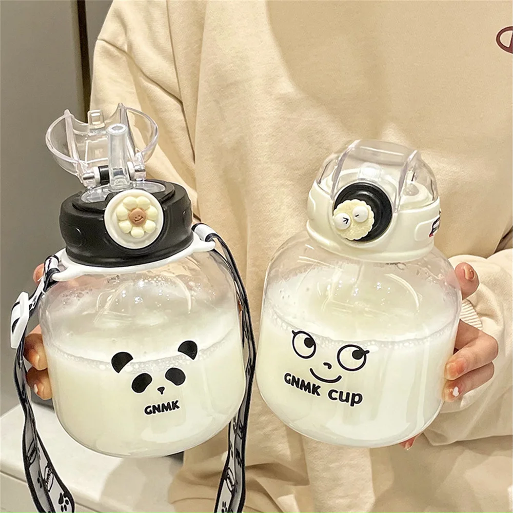 

Непромокаемая пластиковая чашка с ремешком, вместительная соломенная чашка с мультяшным рисунком, простая кружка для воды с большим животом, чашка с медведем