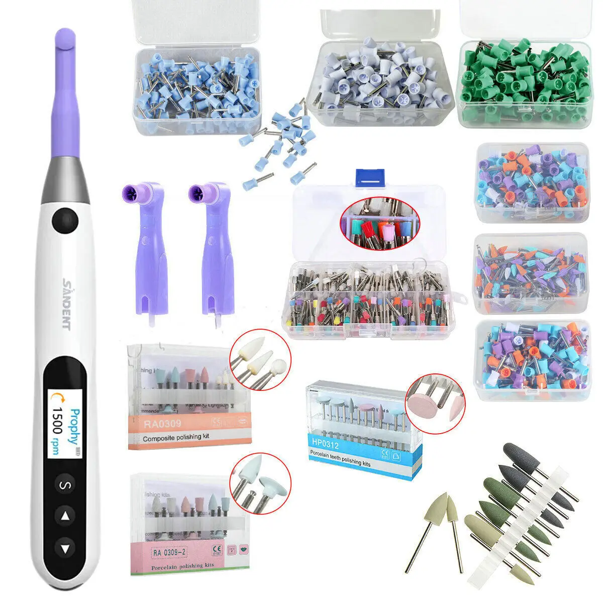 

Woodpecker Style Dental Cordless Hygiene Prophy Handpiece 360° Swivel Polishing/Composite Polishing Cup Brush Kit