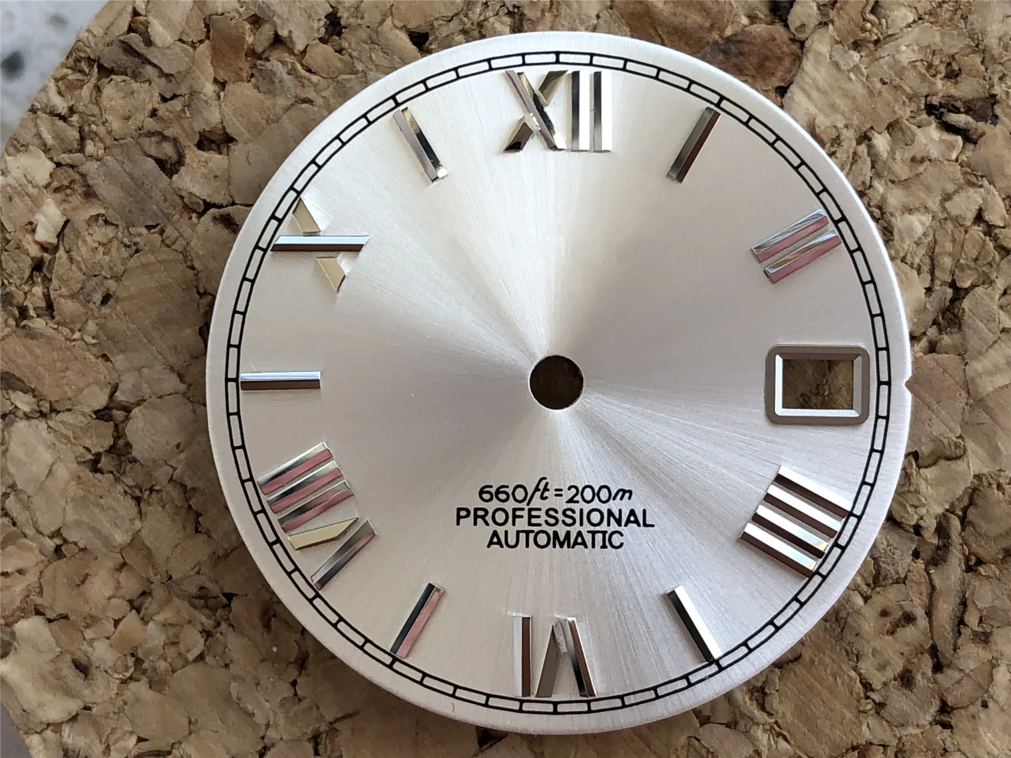 24hour Watch dial sun grain silver nail 28.5mm Roman word assembly Japanese nh35 automatic movement black