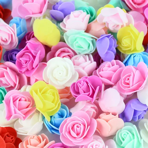 50/100/200pcs 3,5 cm de espuma PE Rose Head Flor Artificial para festa de aniversário de aniversário Decoração Diy Urso Rosa dos namorados Presentes do dia dos namorados
