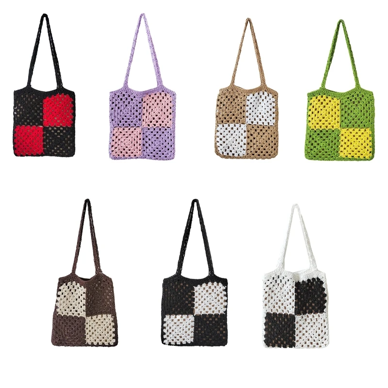 

Women Casual Shoulder Bags Patchwork Boho Female Tote Bag Girls Crochet Handbag