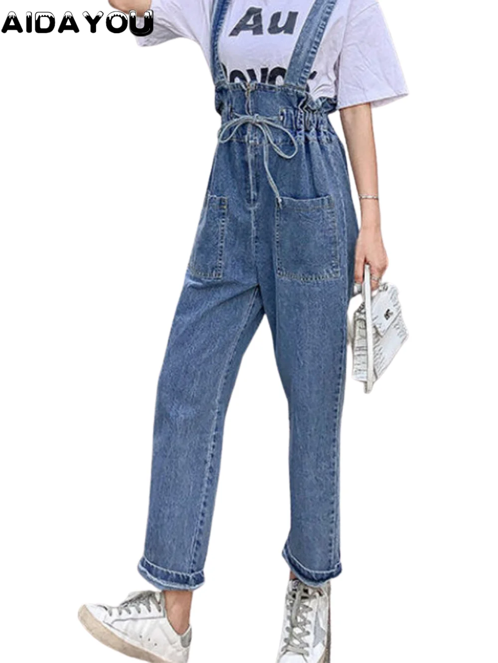 

Womens Rampers Jeans Overall Waist Belt Fashion Street Pants Pocket Casual Dady Boyfriend Jean ouc705
