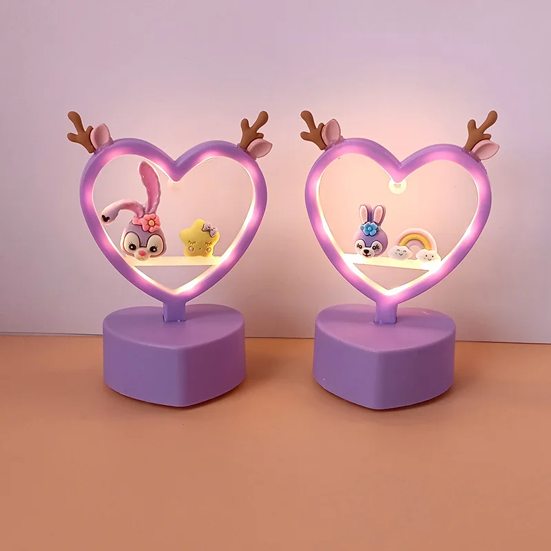 

Kawaii Hello KT Kuromi Cinnamorol My Melody Sanrio Series Creative Cartoon Cute Heart-Shaped Night Light Bedside Table Lamp