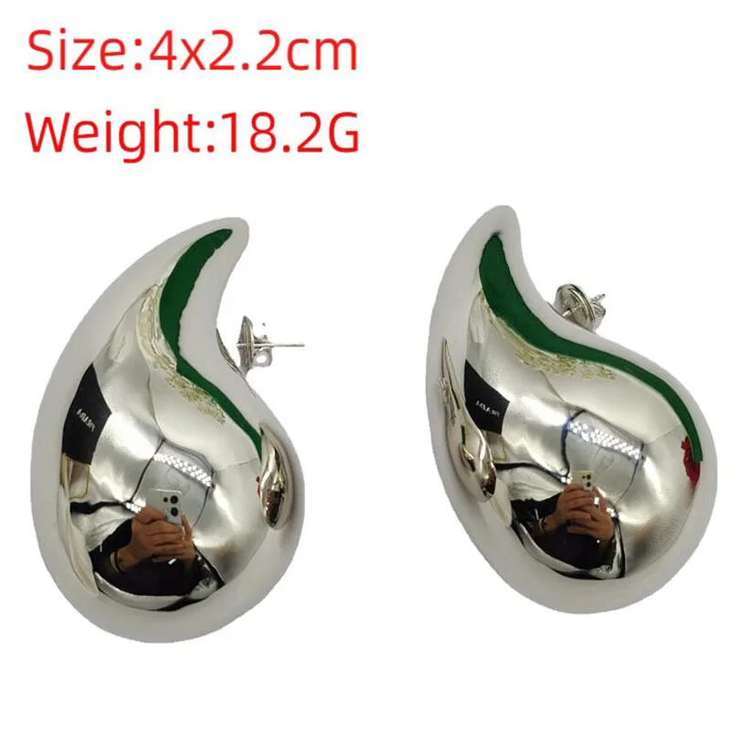 New Metal Huge Size 4CM Droplet Water Drop Earrings for Women Girls Exaggerated Fashion INS Oversized Chunky Jewelry