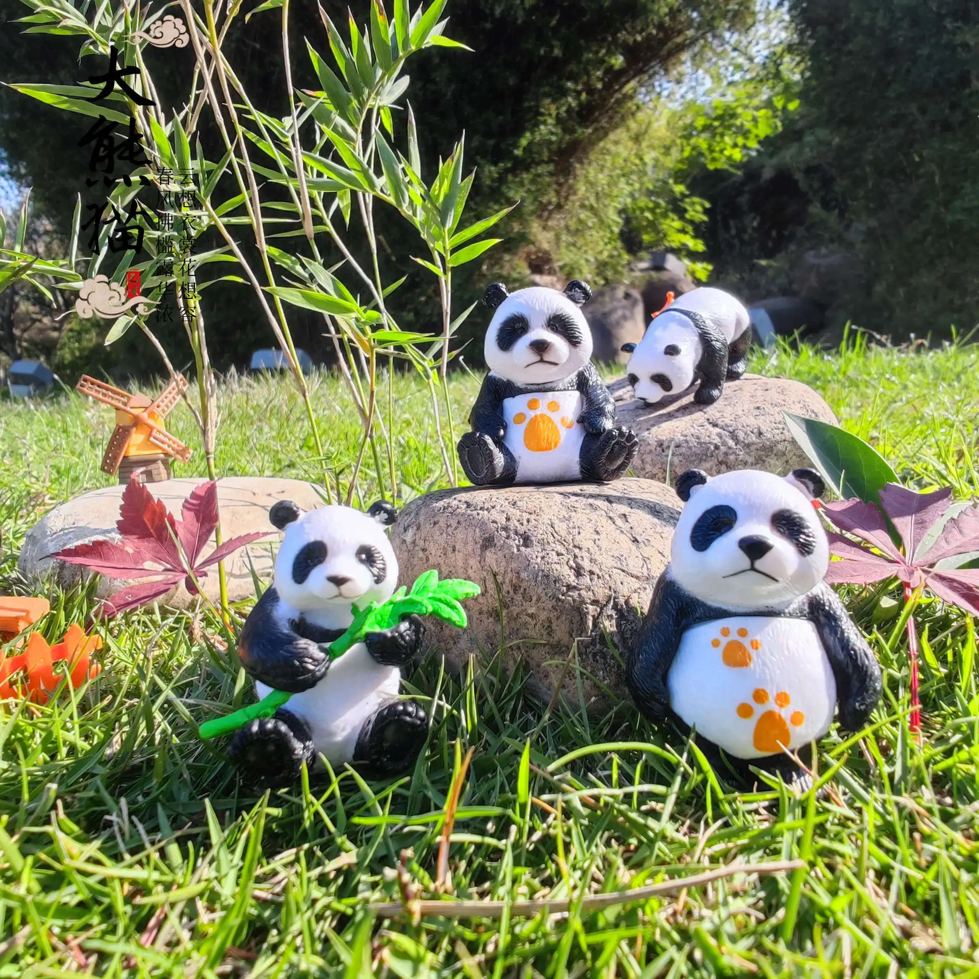 

4 lovely panda key chains wholesale PVC pendant micro landscape ornaments cake car accessories