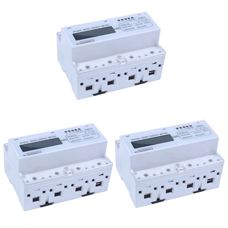 

3X DDS576 Three Phase 4 Wire 7P LCD Digital Wattmeter Power Consumption Din Rail Energy Electric Meter AC 380V