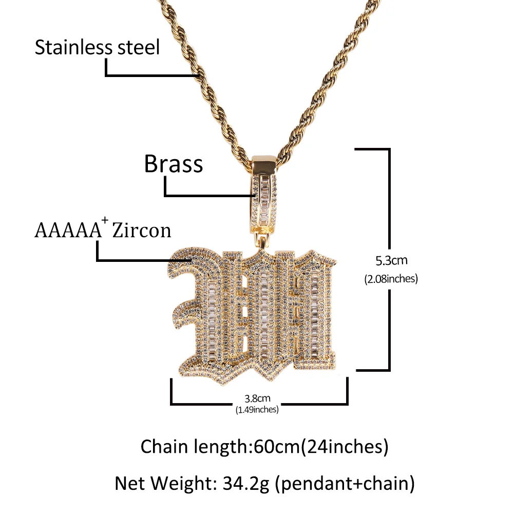 Uwin Custom Old English Letters Pendant Latin Alphabet Necklace For Women Iced Out Cubic Zirconia Personalized Fashion Jewelry