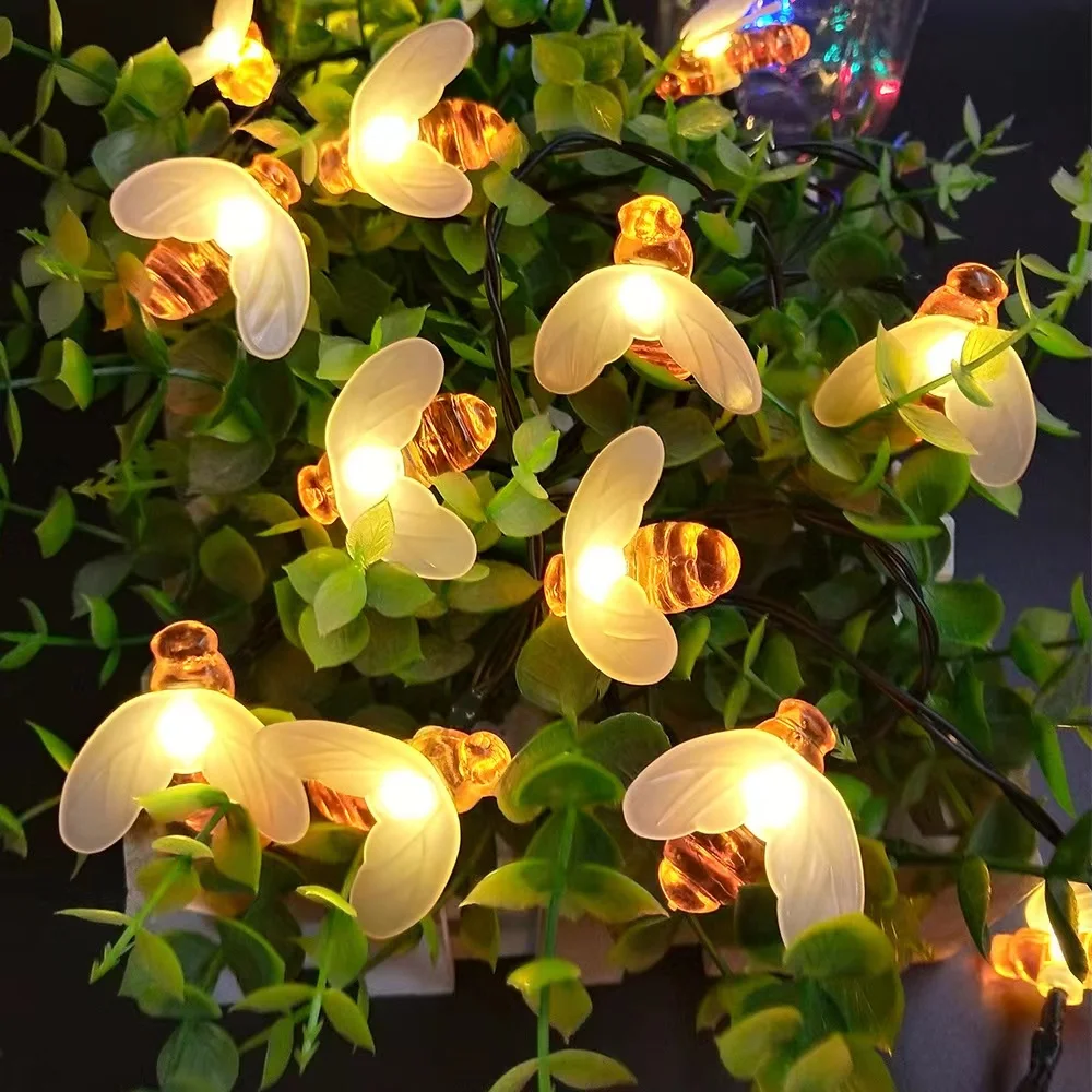 

led solar bee outdoor waterproof garden landscape warm white light string decoration colorful lights.