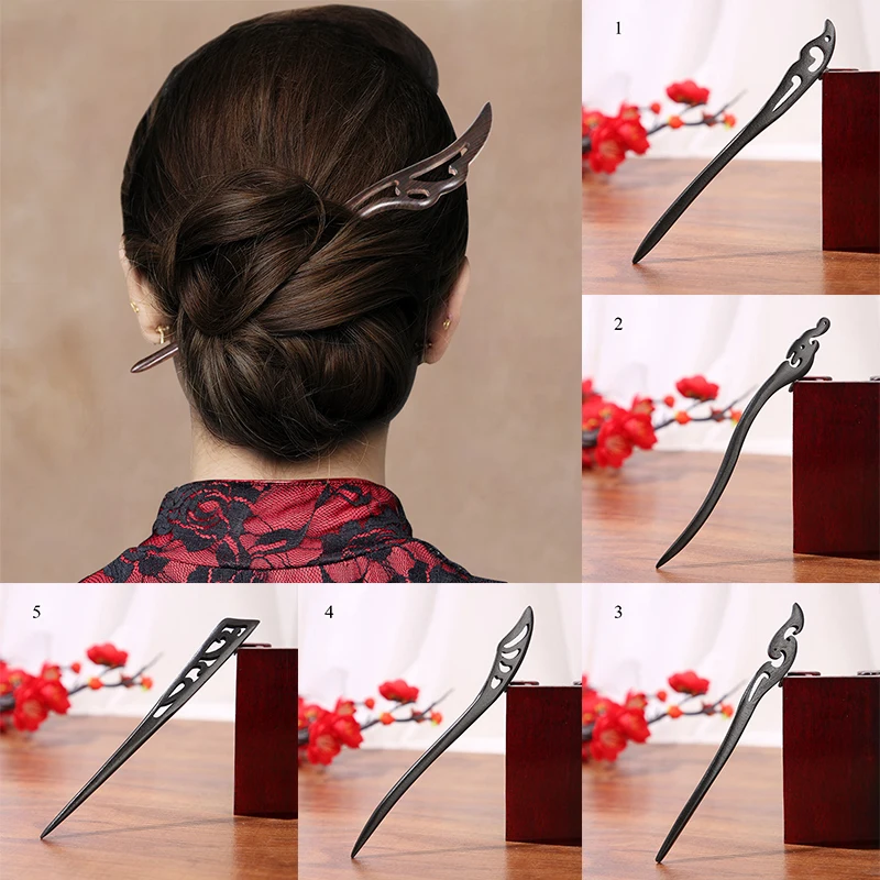 Traditional Hair Sticks Chinese Hair Clips Hairpins Carved Wooden Hair Fork Vintage Chop Stick Headwear For Women Jewelry