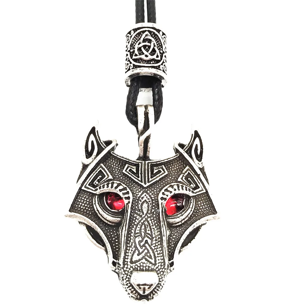 

Red Black Green Eyes Wolf Amulet Odin Vegvisir Valknut Trinity Runes Bead Viking Male Necklace Pagan Talisman Women Accessories