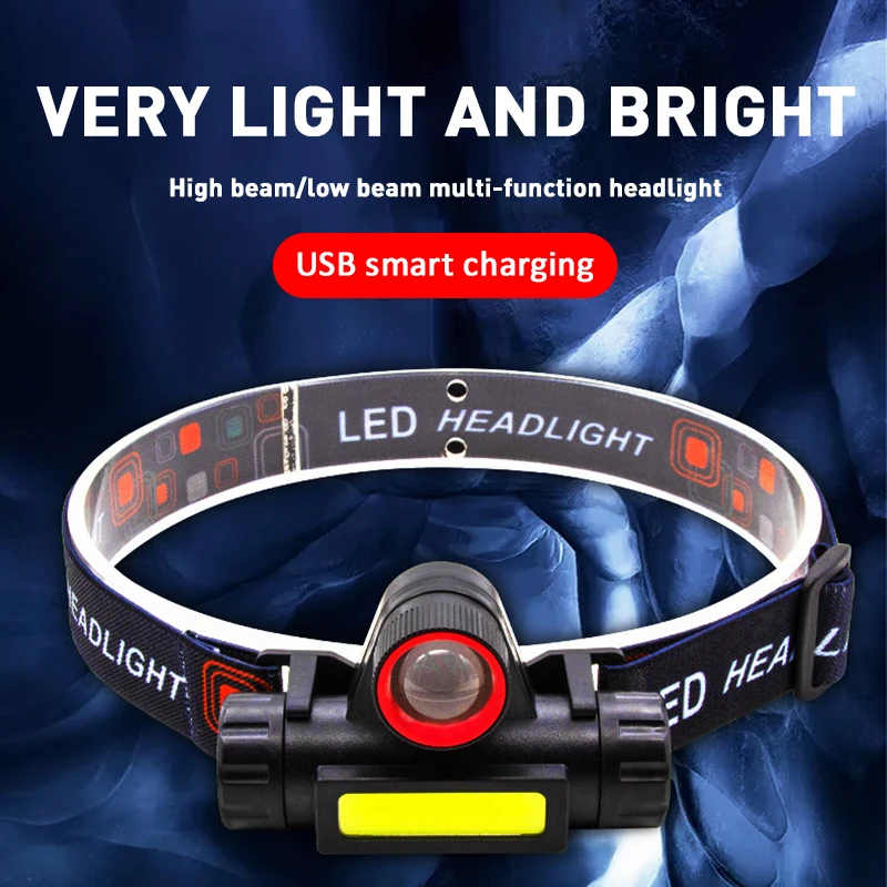

Outdoor Strong Headlight Telescopic Zoom Waterproof COB Head-mounted Work Light USB Rechargeable Camping Fishing Lamp