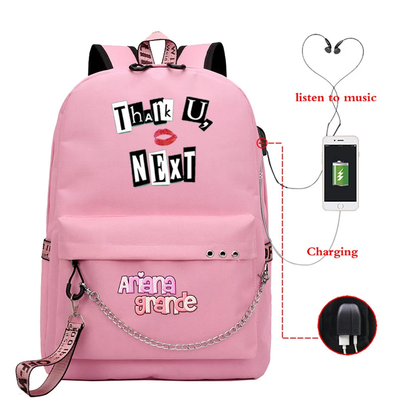 

Women Ariana Grande Backpack Girl School Bag Bookbag USB Charging Travel Rucksack Laptop Knapsack Teenager All-match Mochilas