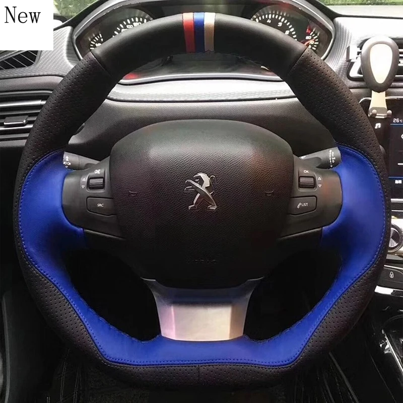 

For Peugeot 301 308S 508l 2008 3008 5008 4008 Hand-Stitched Leather Suede Carbon Fibre Car Steering Wheel Cover Car Accessories
