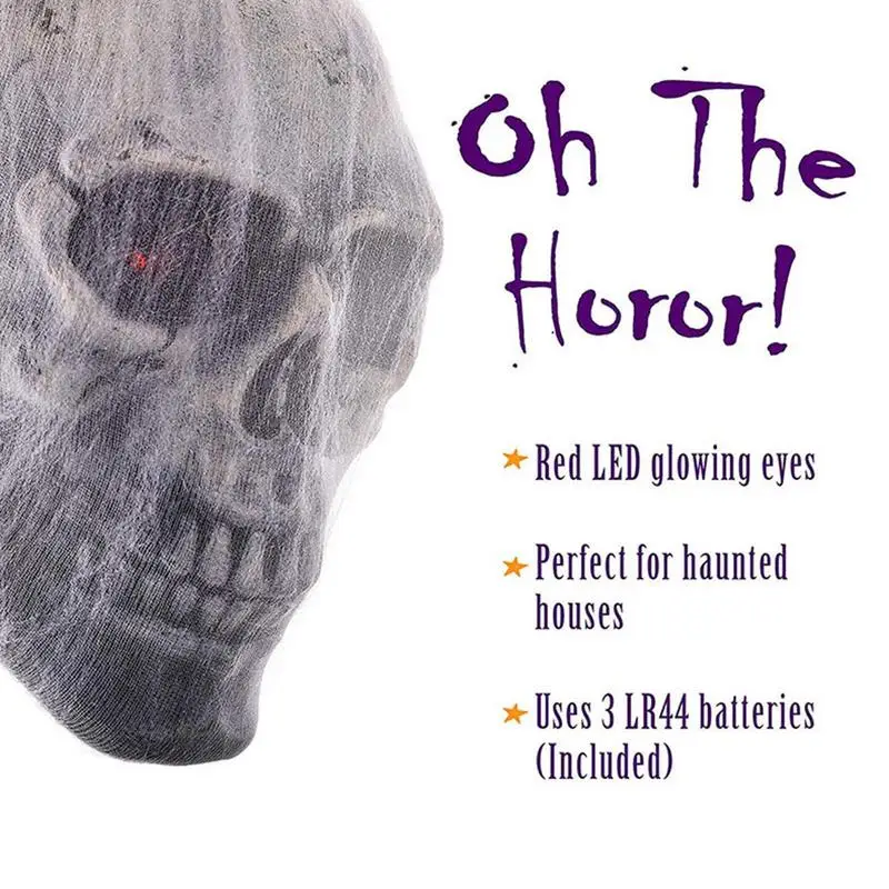 

LED White Gauze Skull Halloween light-emitting sound-activated mesh bag Halloween Glowing Eyes Terror Skull Ghost House Head