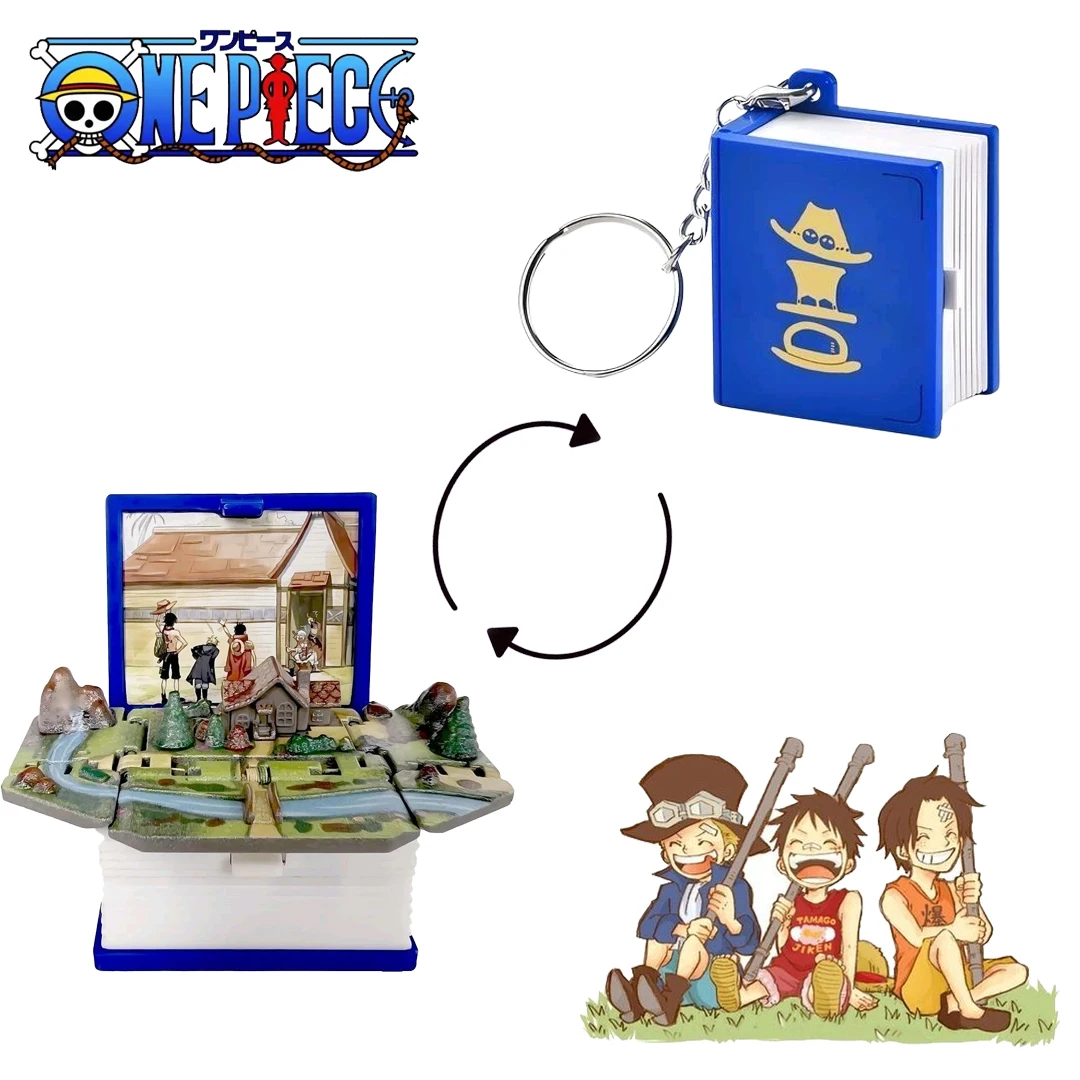 

One Piece ASL 3D Folding Book KeyChain Anime Figure Sabo Luffy Ace Car Keyring Backpack Pendant Children's Toys Birthday Gifts