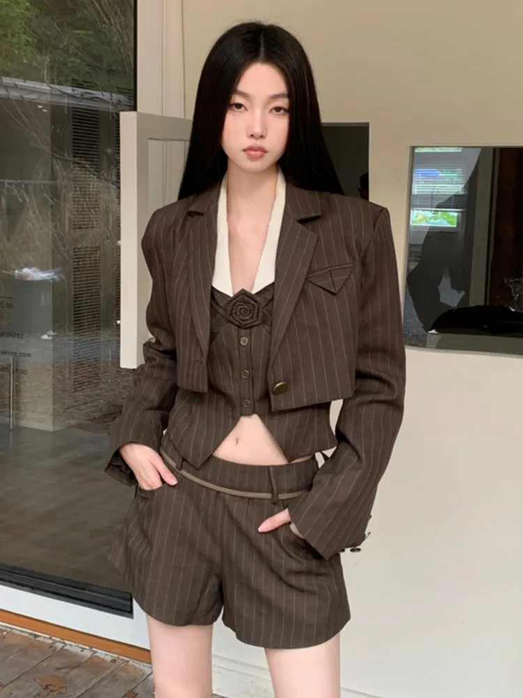 Женский винтажный комплект из 3 предметов короткий жилет с длинным рукавом и