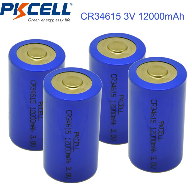 

4pcs PKCELL CR34615 CR 34615 Lithium Li-MnO2 Battery 3V 12000mAh D Size Non-Rechargeable Batteries