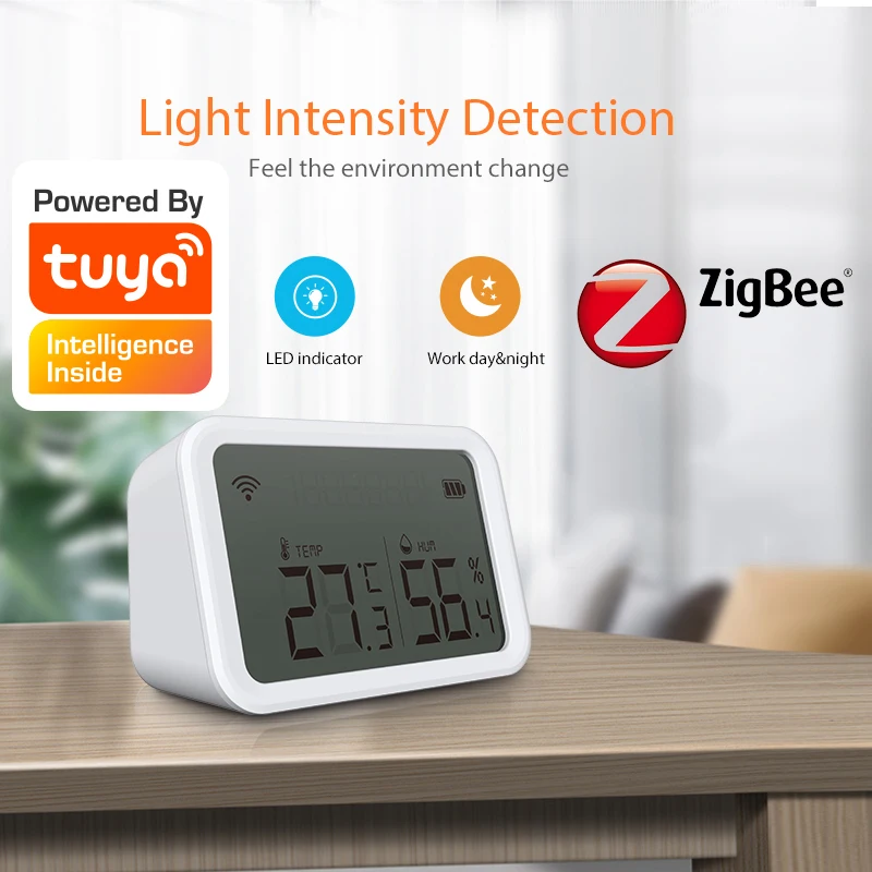 

Tuya WIFI Zigbee Temperature and Humidity Sensor Large Screen App Notification Battery Display LED Indicator Linkage Intelligent