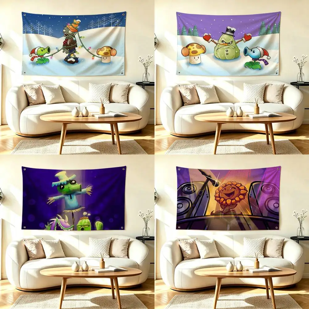 Фото Флаг C-Cartoon Garden Shooting Game PVZ подходит для вечеринок, клубов, уличного и внутреннего декора стен, баннер, подарок для фанатов. №1